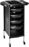 CROWNSHOP Hairdresser Trolley Salon Hairdressing Trolley with 4 Drawers Beauty Storage Cart Side Tray Hair Dryer Holder on Wheels Spa Barber Tool