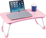 CROWNSHOP Laptop Table, 60 X 40 X 28cm Bed Table, Bed Desk Stand With Foldable Legs & Cup Slot Notebook Stand Computer Laptop Bed Table Laptops Tray For Sofa Bed, Pink (Pink)