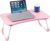 CROWNSHOP Laptop Table, 60 X 40 X 28cm Bed Table, Bed Desk Stand With Foldable Legs & Cup Slot Notebook Stand Computer Laptop Bed Table Laptops Tray For Sofa Bed, Pink (Pink)