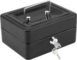CROWNSHOP Lockable Cash Box 6 Metal Money Box with 2 keys Lockable Portable Petty Cash Deposit Tin with Removable Change Tray for Kids Shop Office Home (Black)