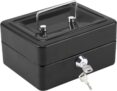 CROWNSHOP Lockable Cash Box 6 Metal Money Box with 2 keys Lockable Portable Petty Cash Deposit Tin with Removable Change Tray for Kids Shop Office Home (Black)