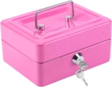 CROWNSHOP Lockable Cash Box 6 Metal Money Box with 2 keys Lockable Portable Petty Cash Money Tin with Removable Change Tray for Home Office and Events (Pink)