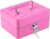 CROWNSHOP Lockable Cash Box 6 Metal Money Box with 2 keys Lockable Portable Petty Cash Money Tin with Removable Change Tray for Home Office and Events (Pink)