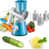 CROWNSHOP Rotary Cheese Grater Handheld Vegetable Slicer with 3 Stainless Steel Drum Blades for Vegetables Cheese Carrots Nuts Blue