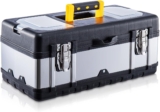 CROWNSHOP Tool Box ToolBox StorageHeavy Duty Stainless Steel Portable Toolbox with Metal Dual Latch Removable Tray Storage Case with Tray and Latch for Small Parts for Tools (19 Inch)