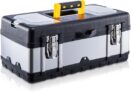 CROWNSHOP Tool Box ToolBox StorageHeavy Duty Stainless Steel Portable Toolbox with Metal Dual Latch Removable Tray Storage Case with Tray and Latch for Small Parts for Tools (19 Inch)