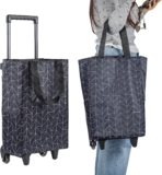 CROWNSHOP Trolley Bags Shopping Trolley on Wheels Foldable with Telescopic Handle Reusable Water Proof Trolley Bag Shopping Trolleys Suitable for Shopping Supermarkets and Travel Black