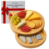CUQOO Bamboo Cheese Board Set with 3 Knives & Fork – with Prime