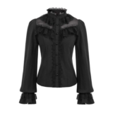 CURLBIUTY Victorian Ruffled Lace-up Blouse White/Black S