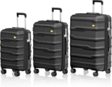 Cabin Suitcase Set of 3 Hard Shell PP Expandable Lightweight Family Travel Carry on Suitcase – Airline Approved with 360Spinner Wheels TSA Lock, 20 24 28, Black