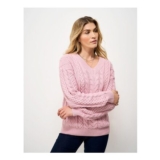 Cable-Knit V-Neck Jumper in Pink