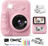 CalineGam Kids Camera Instant Print, 3.0 Screen 48MP Photo Camera for Kids with 32GB Card & Print Paper, 1080P HD Video Recording, Gift for Boys Girls 3-12 Year Old (Pink)