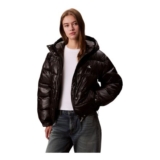 Calvin Klein Womens Shine Puffer Jacket with Hood, Black, XL