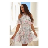 Camilles Garden Georgette Halter-Neck Micro Mini Dress