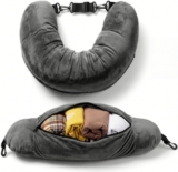 Campoverde Travel Neck Pillow Storage Bag, U-Shaped Pillowcase with Adjustable Shoulder Strap, Portable Organizer for Flight, Train and Car Travel(Dark Grey)