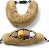 Campoverde Travel Neck Pillow Storage Bag, U-Shaped Pillowcase with Adjustable Shoulder Strap, Portable Organizer for Flight, Train and Car Travel(Khaki)