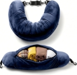 Campoverde Travel Neck Pillow Storage Bag, U-Shaped Pillowcase with Adjustable Shoulder Strap, Portable Organizer for Flight, Train and Car Travel(Navy)