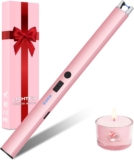 Candle Lighter, Rechargeable USB Electric Lighter with LED Power Display Safety Switch, Windproof Flameless Lighter for Scented Candles, BBQ, Camping, Cooking – Gifts for Women