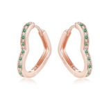 Cangall 925 Silver Earrings, Green CZ, Love Heart, Rose Gold