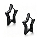 Cangall Black Mens Unisex Silver Star Hoop Earrings