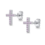 Cangall Purple Silver Cross Stud Earrings