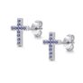Cangall Silver Cross Stud Earrings with Sapphire CZ