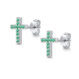 Cangall Silver Earrings for Women, Green Zircon Cross