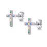Cangall Silver Stud Earrings for Women, Colorful CZ Cross