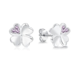 Cangall Sterling Silver Clover Stud Earrings 8mm Purple Cubic Zirconia