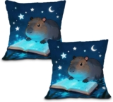 Capybara Cushion Covers, Double-Sided Pillow Case, Soft Capybara Gift, 45x45cm for Bed Sofa Chair, Reading Relaxation Home Decor Gift
