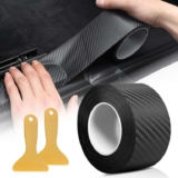 Car Sill Protectors Strips, 5 cm x 10 m Carbon Fibre Vinyl Wrap, Self Adhesive Car Door Sill Protector with 2 Plastic Scraper 10m