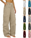 Cargo Trousers Women Elastic High Waist Wide Leg Trousers Casual Joggers