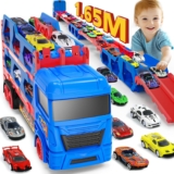 Carrier Truck Toys for Kids, 65inch & FoldableTransporter Truck Toy with 10 Cars (4 Pull Back Car6 Race Car), Race Track Truck for Boy Kids, Toy Cars for 2-6 Year Olds Boy Gift for Birthday/Christmas