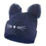 Cat Ears Beanie Hat with Faux Fur Pom Womens Wool