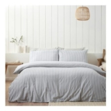 Catherine Lansfield Brushed Cotton Stripe Reversible Duvet Cover Silver Grey