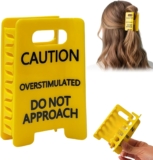 Caution Overstimulated Hair Clip,Claw Clips for Thick Hair,Anti-Slip Medium Hair Claw,Funny Yellow Caution Sign Hair Accessories for Women,Strong Hold Rectangle Claw with Grip Teeth,Hair Styling