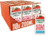 Cawston Press Fruit Water Kids Drink Pressed Summer Berries Flavoured Water 200ml x 18 Pack Berries & Apple Juice Cartons School Approved No Added Sugar Vegan Ideal for Kids Lunchbox