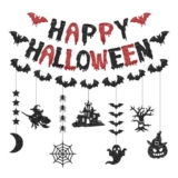 CharmBurst Glitter Halloween Banner – Black-Red Garland Bat Decor
