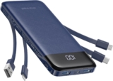 Charmast Power Bank with Built in Cables X 4, 10000mAh Portable Charger Slim Type C Powerbank 6 Outputs 3 Inputs, LED Display, Travel Essentials, USB C Battery Pack Compatible with iPhone17/Samsung