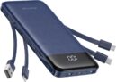 Charmast Power Bank with Built in Cables X 4, 10000mAh Portable Charger Slim Type C Powerbank 6 Outputs 3 Inputs, LED Display, Travel Essentials, USB C Battery Pack Compatible with iPhone17/Samsung