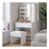 Chebinsiti Vanity Table with Mirror, Stool, LED Lights