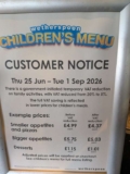Childrens Menu reduced by 15% e.g. smaller appetites and pizzas £4.37 each