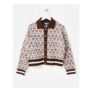 Chocolate Brown House Print Collared Knitted Cardigan