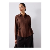 Chocolate Brown Textured Cinched Waist Shirt 8