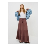 Chocolate Brown Tiered Cheesecloth Maxi Skirt