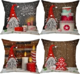 Christmas Cushion Covers Set of 4, Linen Christmas Decorative Pillow Covers-Square Pillowcase 45 x 45cm for Sofa Car Home Xmas DecorationsGrey