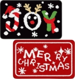 Christmas Door Mat Washable Christmas Mat for Indoor Outdoor Xmas Doormat Anti Slip Printed Entryway Balcony Christma Door Mats Outdoor Kitchen Bedroom 60x40cm 2PCS