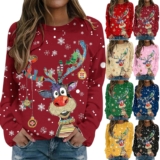 Christmas Jumper 2026 Crew Neck Xmas Print Womens Sweatshirt Pullovers