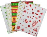 Christmas Tissue Paper for Gift Wrapping – Red Green White Festive Design 25 Sheets 5 Different Pattern Tissue Paper 50 x 35cm for Christmas Craft Gift Wrapping