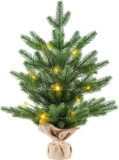 Christmas Tree 50cm 20 inch Pre-Lit Artificial Mini Christmas Trees with LED Lights 70 Branch Tips Desktop Tabletop Christmas Tree Burlap Base for Home Office Mantel Outdoor Use DIY.